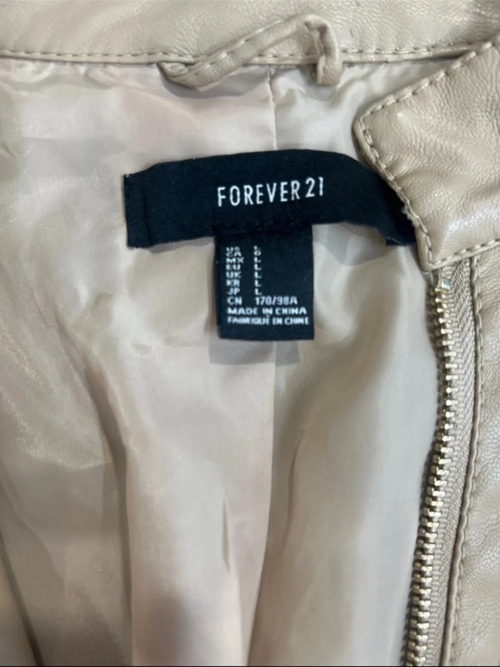 Forever 21 Light Beige Faux Leather Moto Jacket
